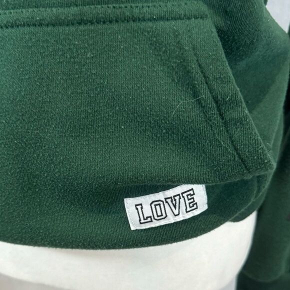 Green lace up front love print hooded sweatshirt size small - Picture 3 of 7